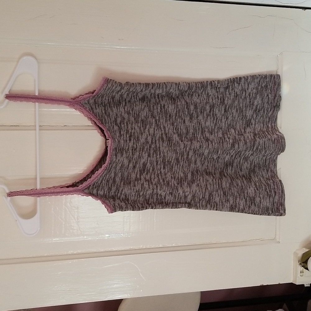 Free People Heathered Gray Tank with Pink Lace Trim
